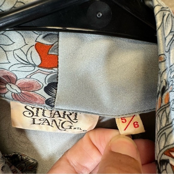 Vintage blouse floral paisley button-down shirt tie neck small Stuart Lang - Picture 6 of 12